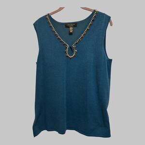 Cable & Gauge Silk Blend Womans Teal Blue Bead Keyhole Tunic Top Y2K Size 1X